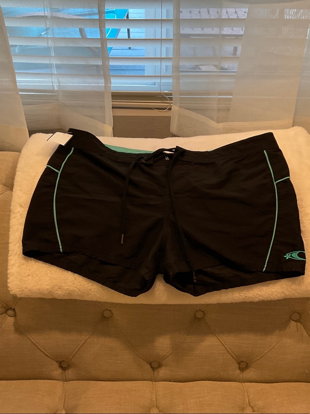 O'Neill Black Swim Trunks with Teal Piping